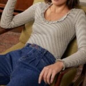 Boden Striped Scoop Rib Frill Jersey Top Size 8